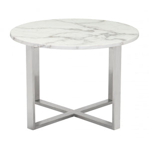 Globe End Table Stone & Stainless Steel - Stone & Brushed Stainless Steel