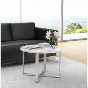 Globe End Table Stone & Stainless Steel - Stone & Brushed Stainless Steel