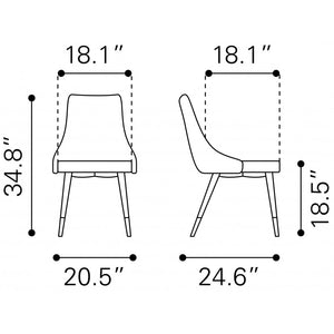 Piccolo Dining Chair Gray Velvet (Set of 2) - Gray