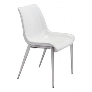 Magnus Dining Chair White & Brushed Stainless Steel (Set of 2) - White & Brushed Stainless Steel