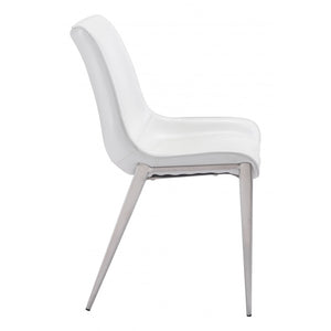Magnus Dining Chair White & Brushed Stainless Steel (Set of 2) - White & Brushed Stainless Steel