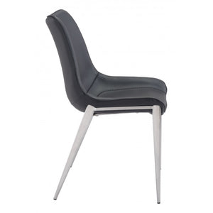 Magnus Dining Chair Black & Brushed Stainless Steel (Set of 2) - Black & Brushed Stainless Steel