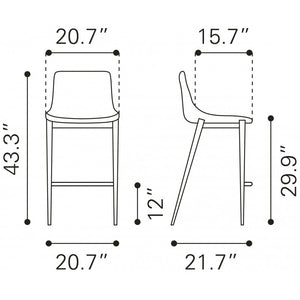Magnus Bar Chair Gray & Brushed Stainless Steel (Set of 2) - Gray & Brushed Stainless Steel