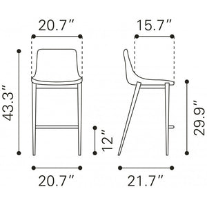 Magnus Bar Chair White & Brushed Stainless Steel (Set of 2) - White & Brushed Stainless Steel