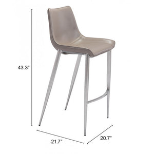 Magnus Bar Chair Gray & Brushed Stainless Steel (Set of 2) - Gray & Brushed Stainless Steel