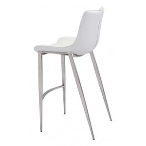 Magnus Bar Chair White & Brushed Stainless Steel (Set of 2) - White & Brushed Stainless Steel