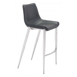 Magnus Bar Chair Black & Brushed Stainless Steel (Set of 2) - Black & Brushed Stainless Steel