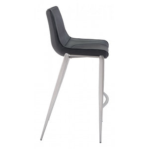 Magnus Bar Chair Black & Brushed Stainless Steel (Set of 2) - Black & Brushed Stainless Steel