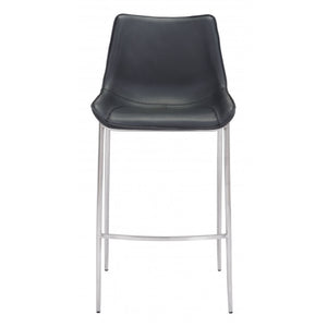 Magnus Bar Chair Black & Brushed Stainless Steel (Set of 2) - Black & Brushed Stainless Steel