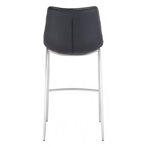 Magnus Bar Chair Black & Brushed Stainless Steel (Set of 2) - Black & Brushed Stainless Steel