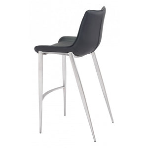 Magnus Bar Chair Black & Brushed Stainless Steel (Set of 2) - Black & Brushed Stainless Steel