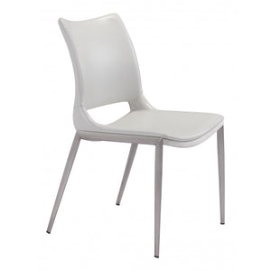 Ace Brushed Stainless Steel Dining Chair (Set of 2) - White