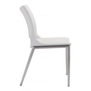 Ace Brushed Stainless Steel Dining Chair (Set of 2) - White
