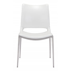 Ace Brushed Stainless Steel Dining Chair (Set of 2) - White