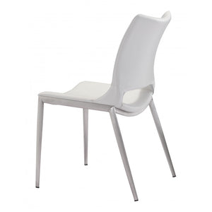 Ace Brushed Stainless Steel Dining Chair (Set of 2) - White