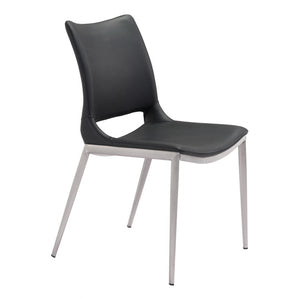 Ace Brushed Stainless Steel Dining Chair (Set of 2) - Black