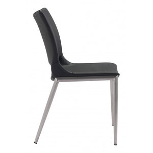 Ace Brushed Stainless Steel Dining Chair (Set of 2) - Black