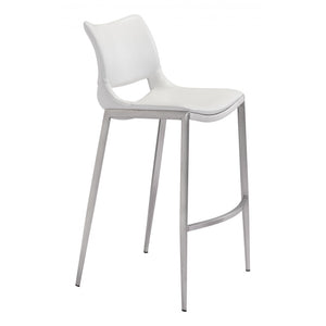 Ace Brushed Stainless Steel Bar Chair (Set of 2) - White