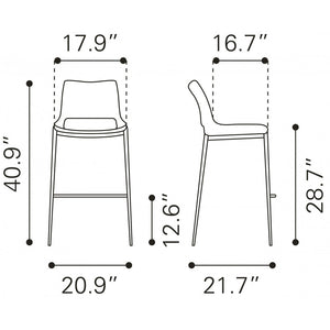Ace Brushed Stainless Steel Bar Chair (Set of 2) - Black