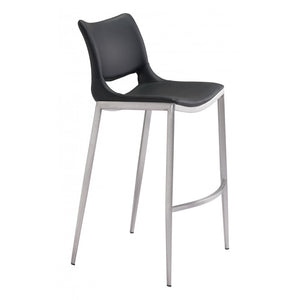Ace Brushed Stainless Steel Bar Chair (Set of 2) - Black