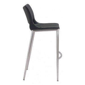 Ace Brushed Stainless Steel Bar Chair (Set of 2) - Black
