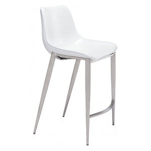 Magnus Counter Chair White & Brushed Stainless (Set of 2) - White & Brushed Stainless Steel