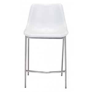 Magnus Counter Chair White & Brushed Stainless (Set of 2) - White & Brushed Stainless Steel