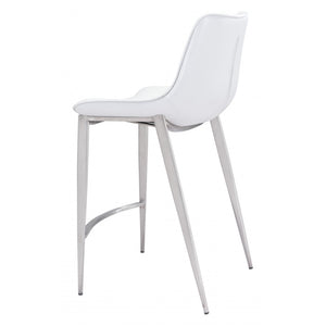 Magnus Counter Chair White & Brushed Stainless (Set of 2) - White & Brushed Stainless Steel