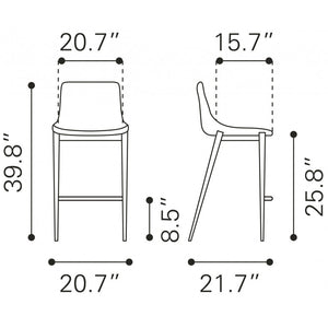 Magnus Counter Chair White & Brushed Stainless (Set of 2) - White & Brushed Stainless Steel