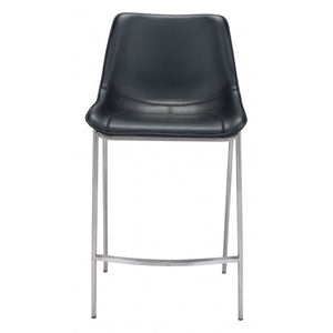 Magnus Counter Chair Black & Brushed Stainless (Set of 2) - Black & Brushed Stainless Steel