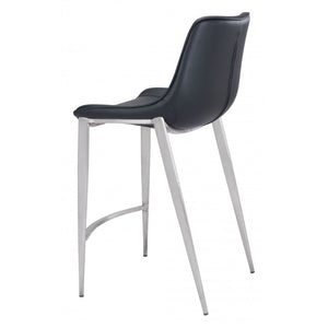 Magnus Counter Chair Black & Brushed Stainless (Set of 2) - Black & Brushed Stainless Steel