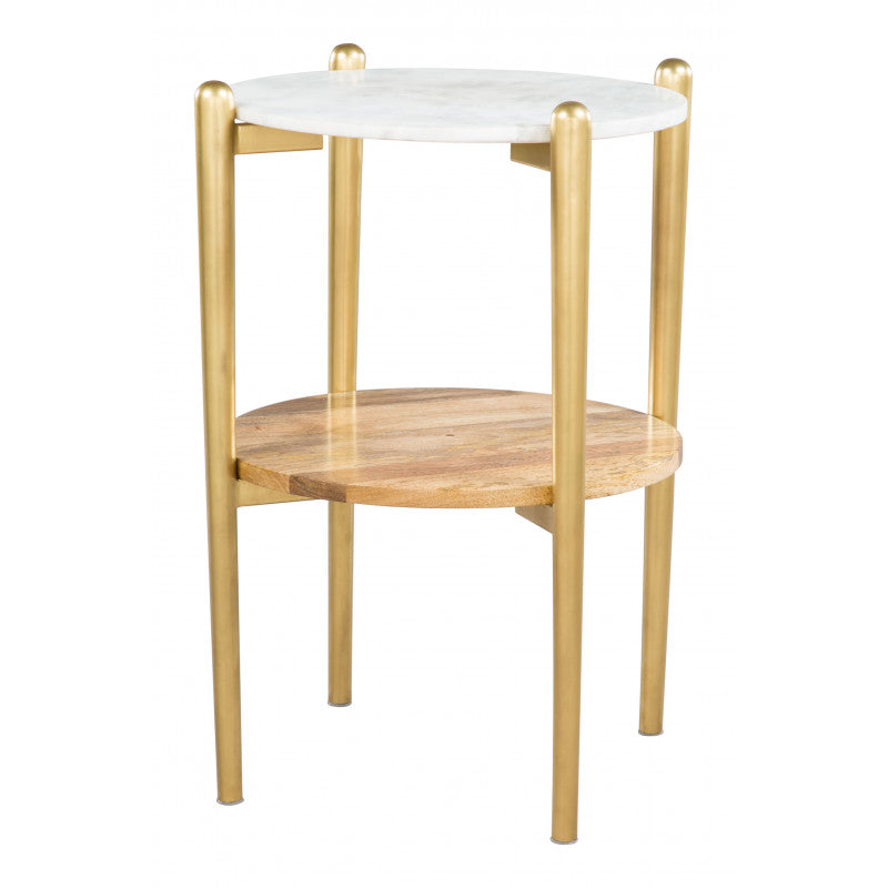 Mina Side Table  - White Marble, Wood & Gold