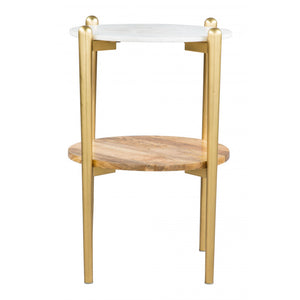 Mina Side Table  - White Marble, Wood & Gold