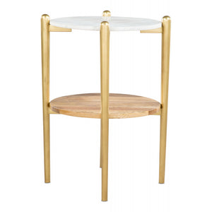 Mina Side Table  - White Marble, Wood & Gold