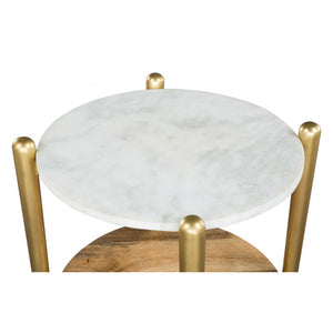 Mina Side Table  - White Marble, Wood & Gold