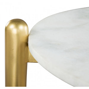 Mina Side Table  - White Marble, Wood & Gold