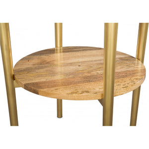 Mina Side Table  - White Marble, Wood & Gold