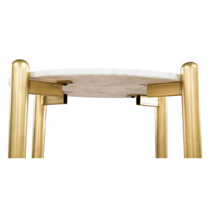 Mina Side Table  - White Marble, Wood & Gold