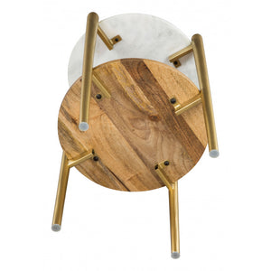 Mina Side Table  - White Marble, Wood & Gold
