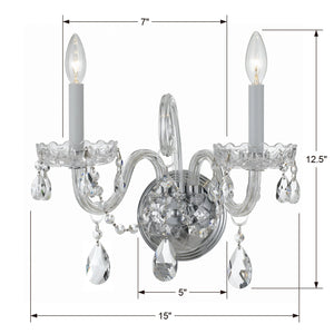 Traditional Crystal 2 Light Hand Cut Crystal Polished Chrome Sconce