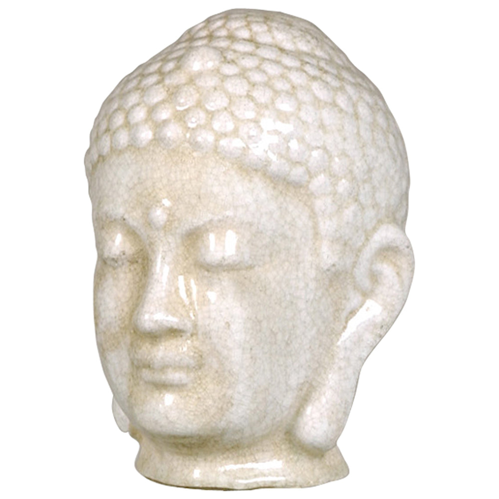 Buddha Head - White Crackle Glaze