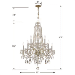Traditional Crystal 10 Light Hand Cut Crystal Polished Chrome Chandelier