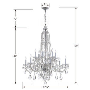 Traditional Crystal 12 Light Hand Cut Crystal Polished Chrome Chandelier