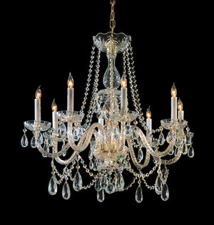 Traditional Crystal 8 Light Hand Cut Crystal Polished Brass Chandelier