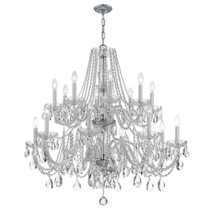 Traditional Crystal 16 Light Hand Cut Crystal Polished Chrome Chandelier