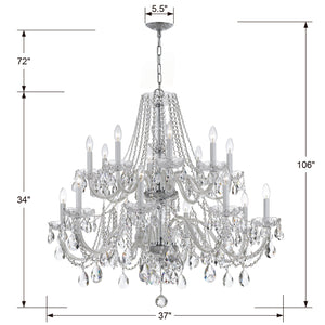 Traditional Crystal 16 Light Hand Cut Crystal Polished Chrome Chandelier
