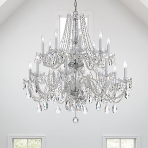 Traditional Crystal 16 Light Hand Cut Crystal Polished Chrome Chandelier