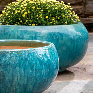 Antigua Blue Bowl-Shaped Terra Cotta Planters - Set of 4