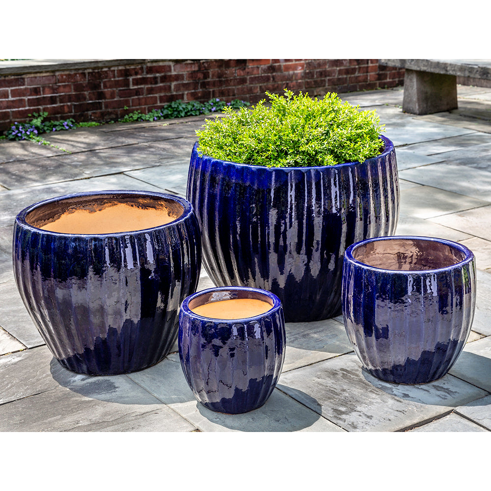 Sapphire Short Glazed Barrel Planters - Set of 4