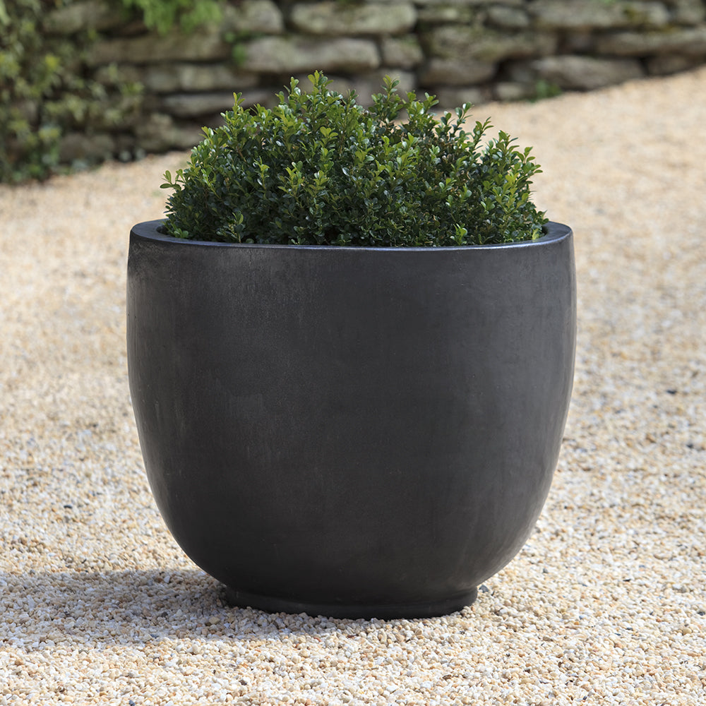 Graphite Glazed Terra Cotta Barrel Planter - Extra Large